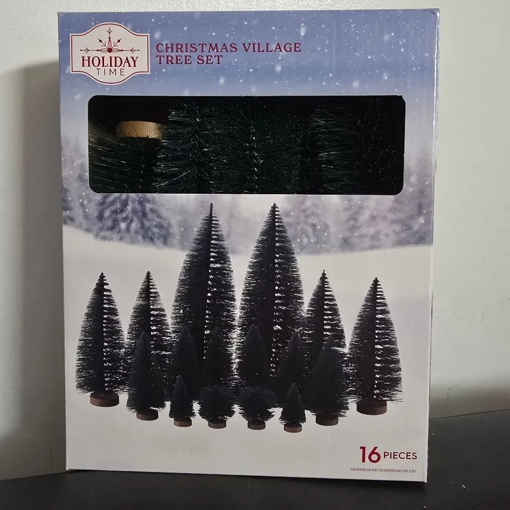 Holiday Time 16 Pieces Christmas Village Bottlebrush Tree Set Various Sizes New